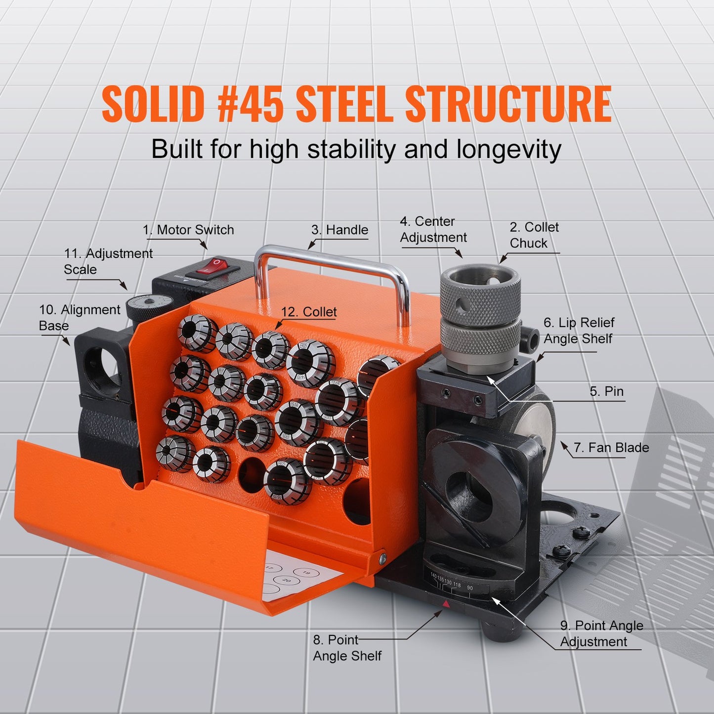 MR-20G Drill grinder 3-20 mm Grinding grinder &amp; 18 collets