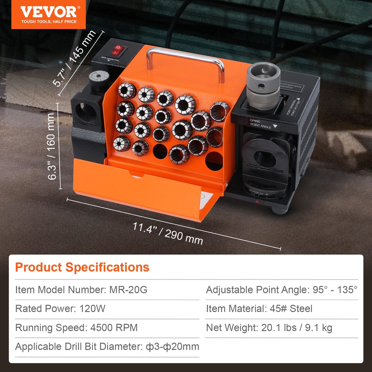 MR-20G Drill grinder 3-20 mm Grinding grinder &amp; 18 collets