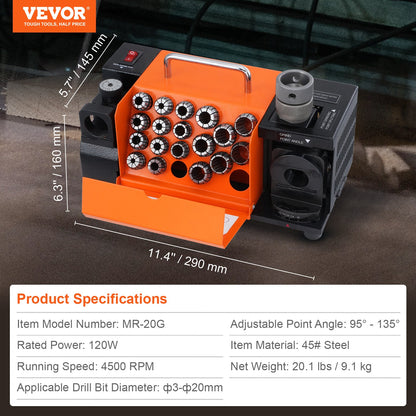 MR-20G Drill grinder 3-20 mm Grinding grinder &amp; 18 collets