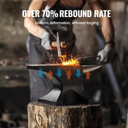 Anvil with one horn, 66 kg cast steel anvil, high hardness anvil, robust round horn anvil blacksmith, large worktop and stable base, with round and square hole, metal blacksmith tool for bending and shaping