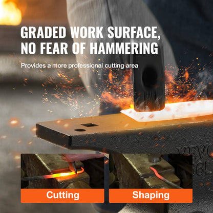 Anvil with one horn, 66 kg cast steel anvil, high hardness anvil, robust round horn anvil blacksmith, large worktop and stable base, with round and square hole, metal blacksmith tool for bending and shaping