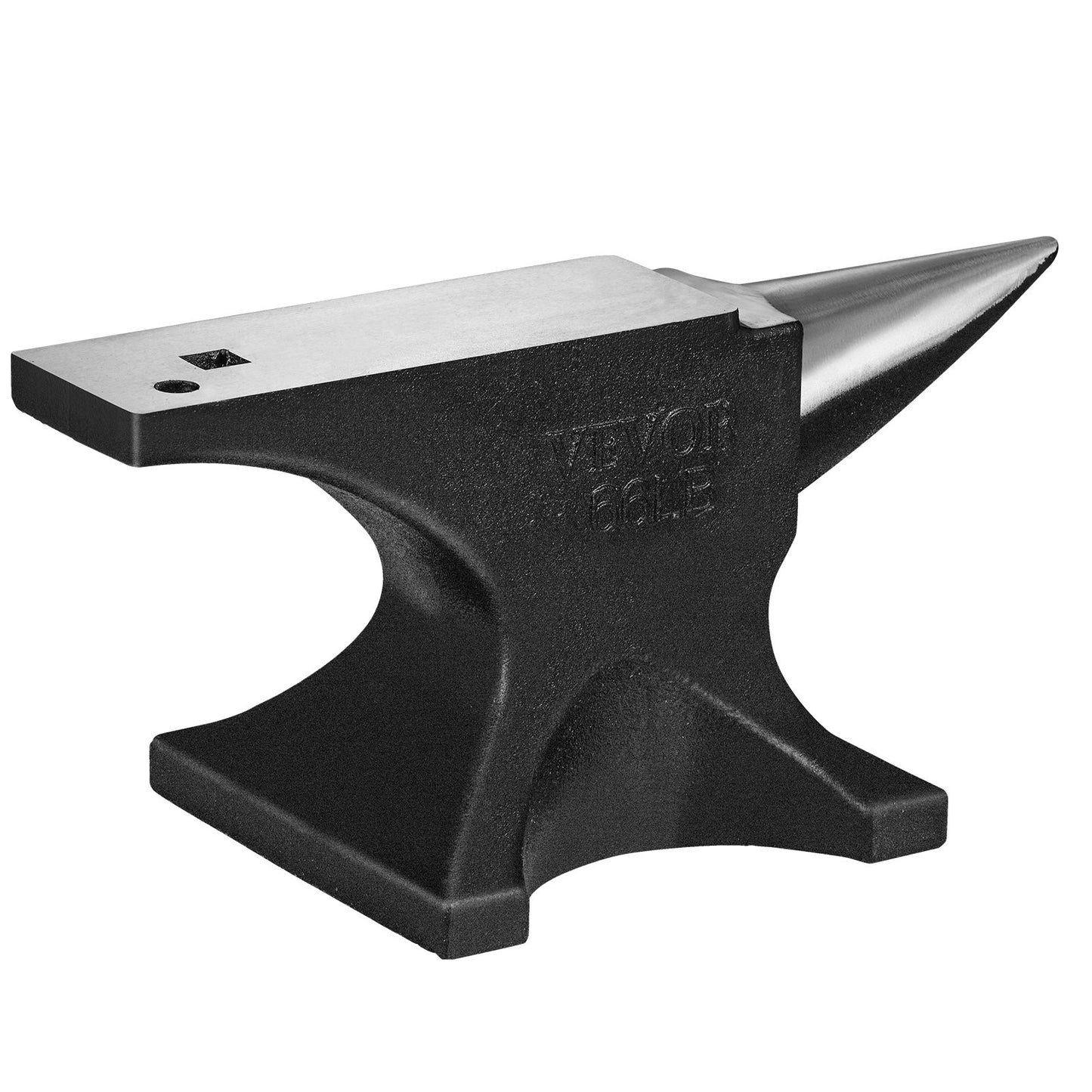 Anvil with one horn, 66 kg cast steel anvil, high hardness anvil, robust round horn anvil blacksmith, large worktop and stable base, with round and square hole, metal blacksmith tool for bending and shaping