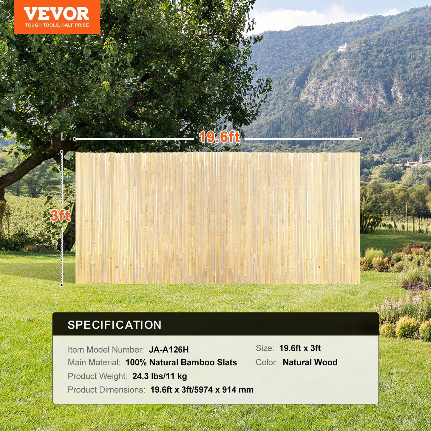 Natural Bamboo Lat Screening Privacy Bamboo Lat Fence 3 ft. H x 19.6 ft. L