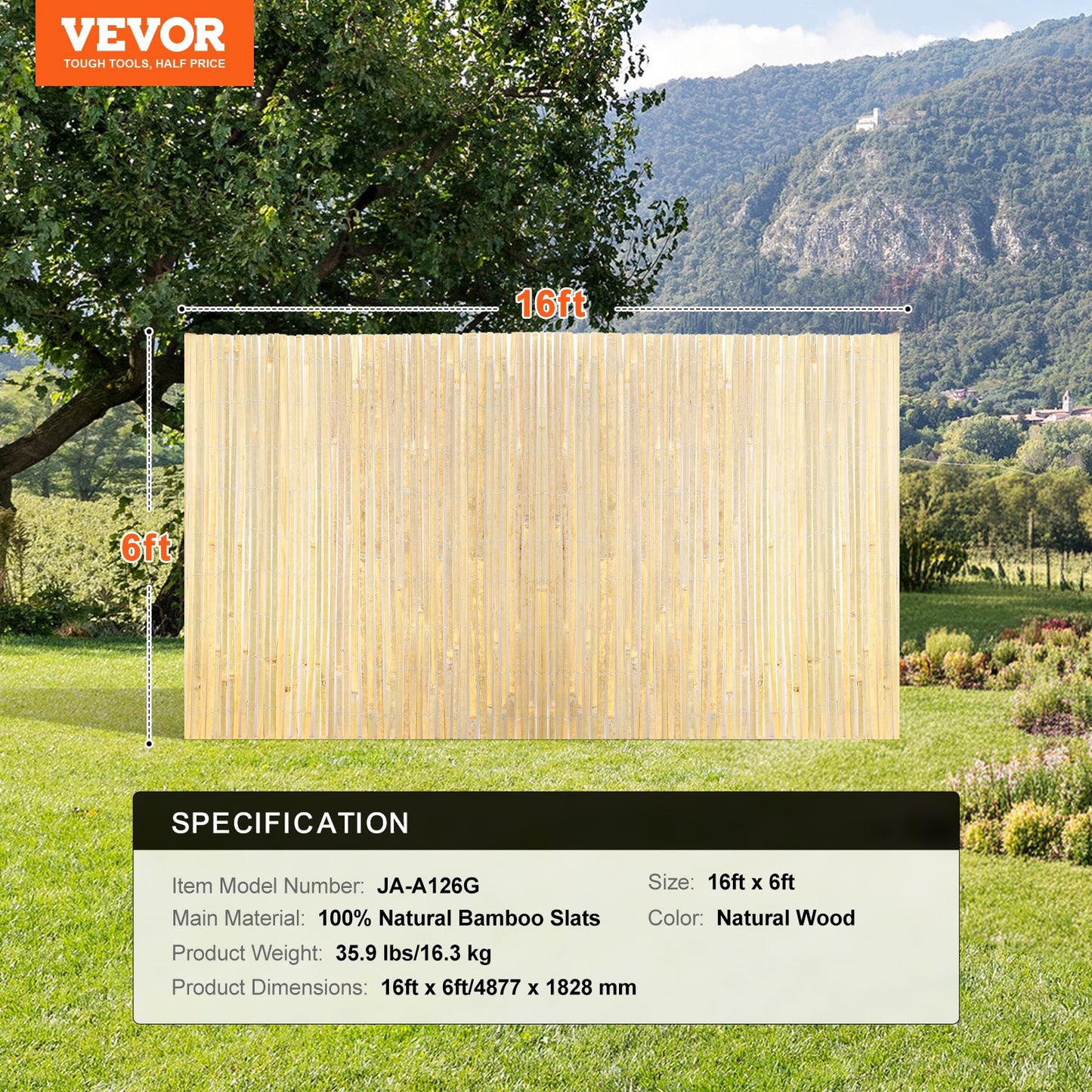 Natural Bamboo Lat Screening Sekretess Bamboo Lat Staket 6 fot H x 16 fot L