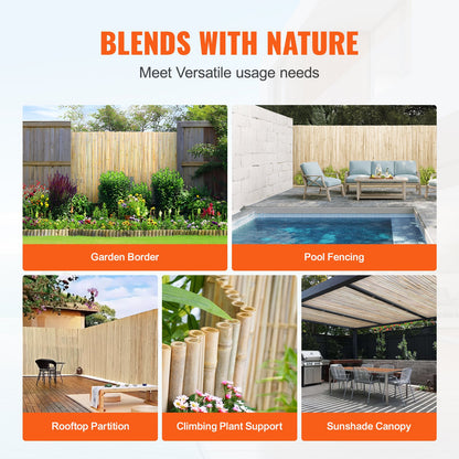 Natural Rolled Bamboo staket Bamboo Panel 4 ft H x 8 ft L x 0,75 in D.
