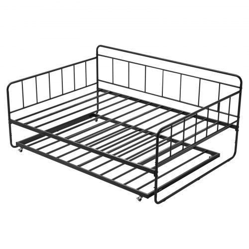 Dagbädd i full storlek med metallram, utdragbar säng och metallribbor