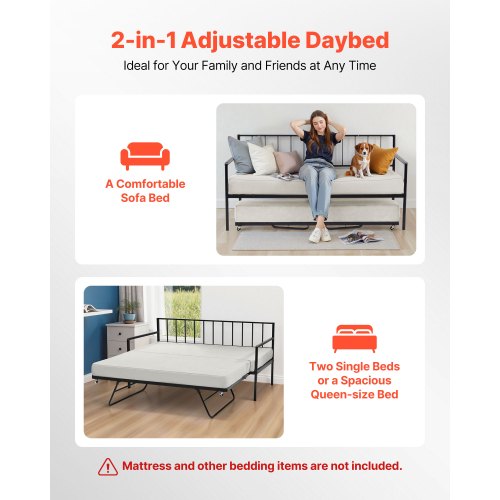 Double daybed with frame, height-adjustable daybed with pull-out charging station, LED | EU