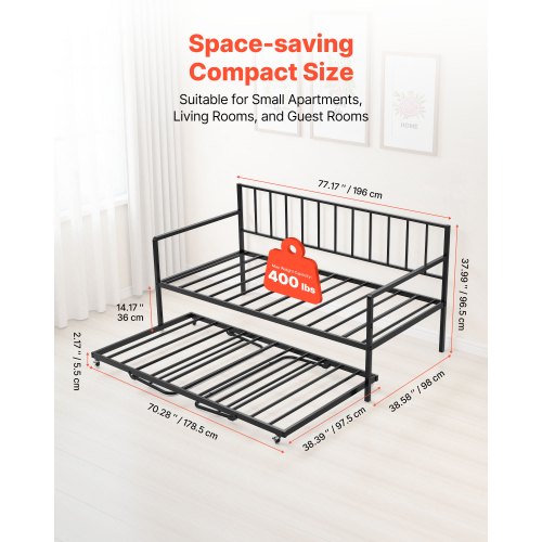 Double daybed with frame, height-adjustable daybed with pull-out charging station, LED | EU