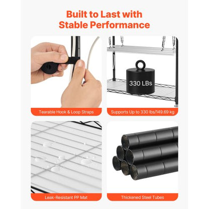 inomhusväxthus med odlingslampa, 150 cm högt växtställ med 4 nivåer, genomskinligt lock, timer och hygrometer, 180 W fullspektrum odlingslampor, metallbelyst växthylla för inomhusväxter |  EU