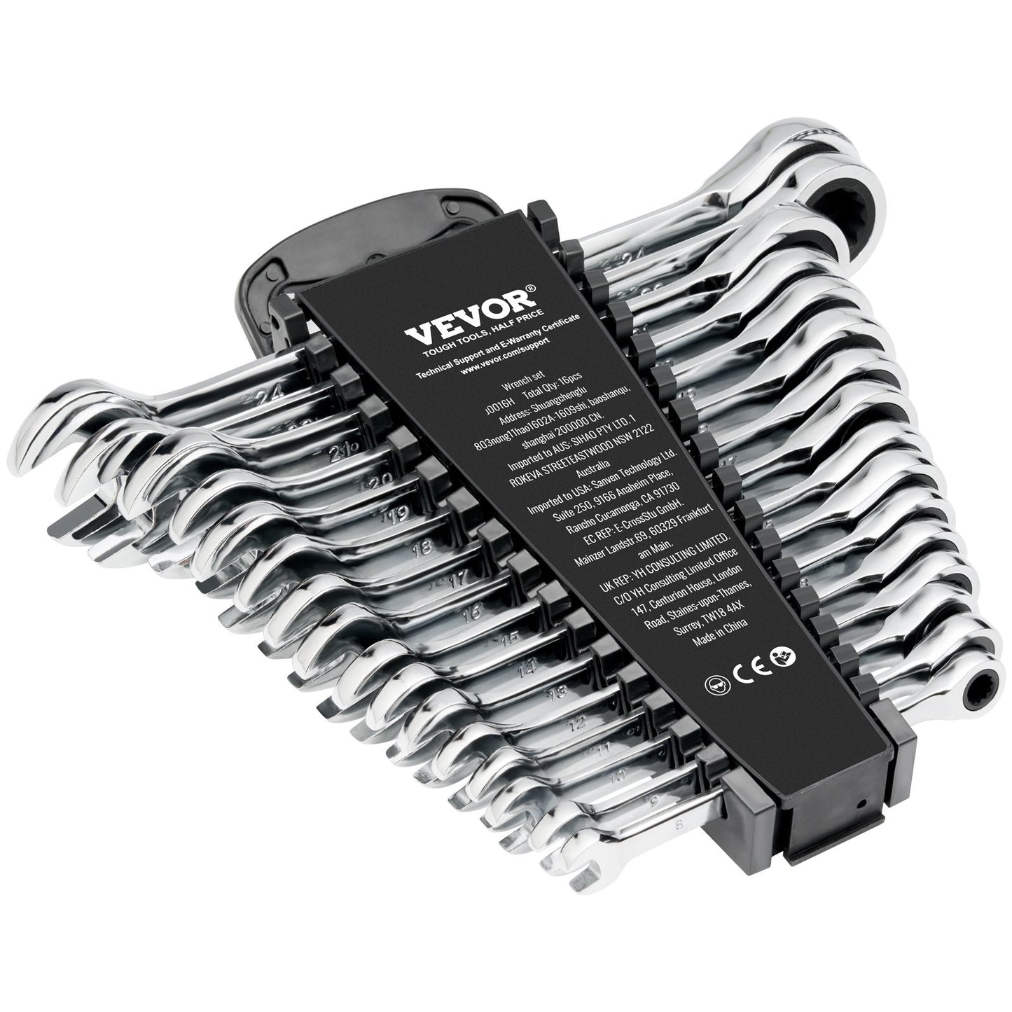 Kombinationsnyckelsats 16-delad metrisk 8 mm till 24 mm med organiseringsställ