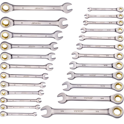 Kombinationsnyckelsats 24 ST SAE 1/4" - 7/8" Metriskt 8-19mm Organizer Rack