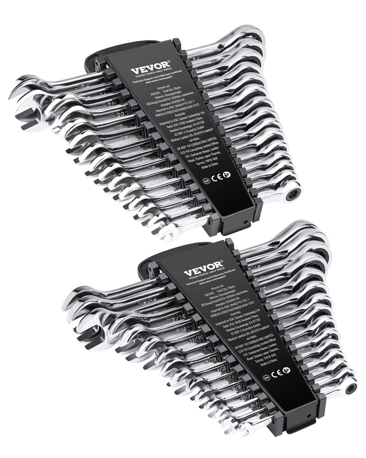 Kombinationsnyckelsats 30 ST SAE 1/4" till 1", metriskt 8-24 mm organiseringsställ