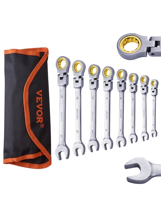 Flex-Head Spärrnyckel Set 8 PC Metrisk 8 mm-17 mm med Roll-up påse