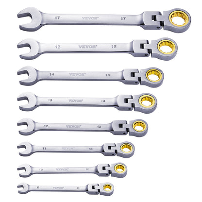 Flex-Head Ratchet Set 8 PC Metric 8 mm-17 mm with Roll-up bag