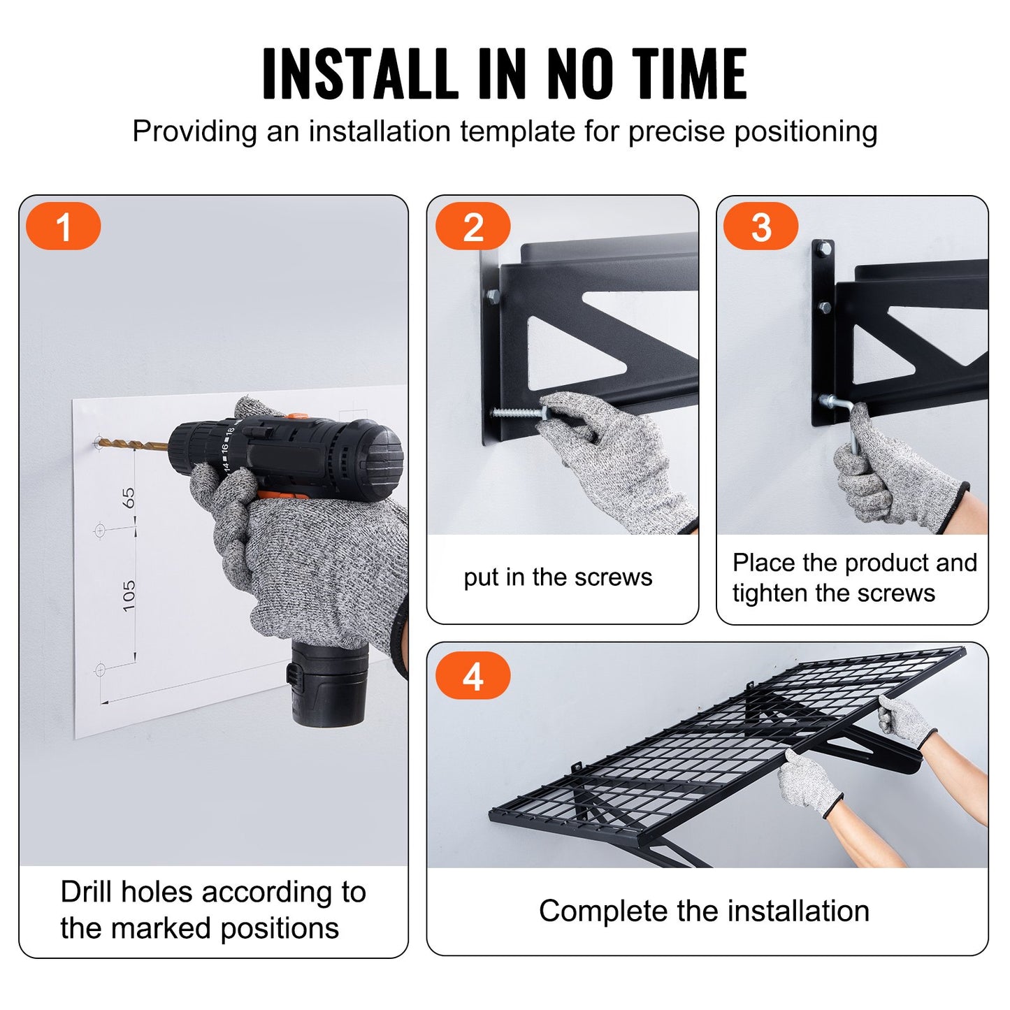 Garageförvaringshyllor, 2-pack, 4 x 2 fot Heavy Duty Garagehyllor Väggmonterade, 502 lbs Lastkapacitet (totalt) Garageförvaringsställ Flytande hyllor, Lämplig för butik, bod, garageförvaring