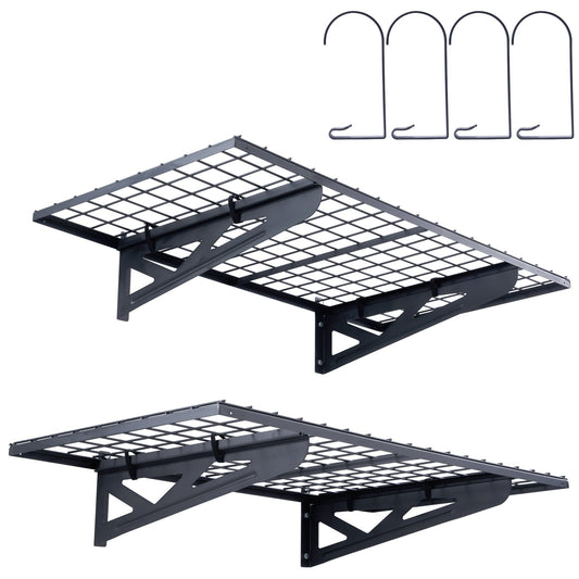 Garageförvaringshyllor, 2-pack, 4 x 2 fot Heavy Duty Garagehyllor Väggmonterade, 502 lbs Lastkapacitet (totalt) Garageförvaringsställ Flytande hyllor, Lämplig för butik, bod, garageförvaring