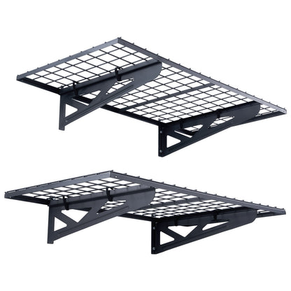 Garageförvaringshyllor, 2-pack, 4 x 2 fot Heavy Duty Garagehyllor Väggmonterade, 502 lbs Lastkapacitet (totalt) Garageförvaringsställ Flytande hyllor, Lämplig för butik, bod, garageförvaring