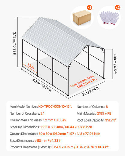 10' x 15' Metal Carport Heavy Duty Outdoor Car Shelter Garage for Boats