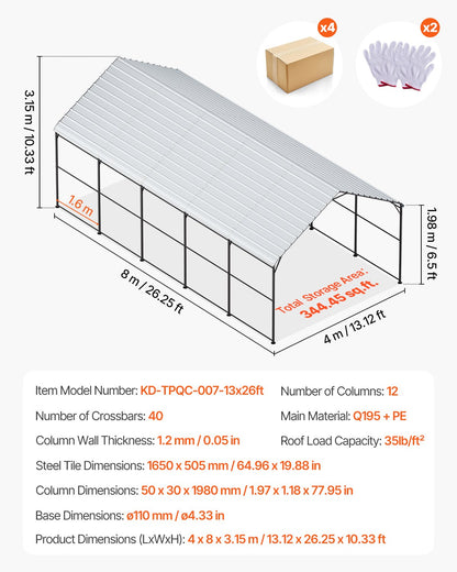 13' x 26' Metal Carport Heavy Duty Outdoor Car Shelter Garage for Boats