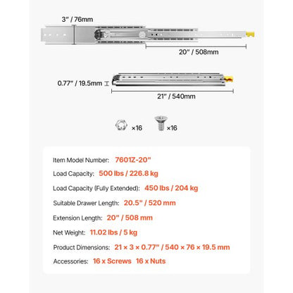 1 Paar 18-60 Zoll Soft-Close-Schubladenschienen Kugellager Vollauszug | EU