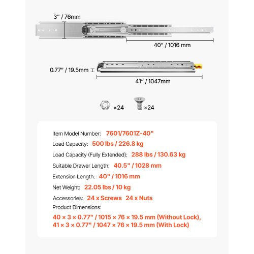 1 Paar 16-60 Zoll Soft-Close-Schubladenschienen Kugellager Voll ausziehbar | EU