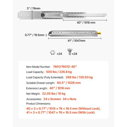 1 Paar 16-60 Zoll Soft-Close-Schubladenschienen Kugellager Voll ausziehbar | EU