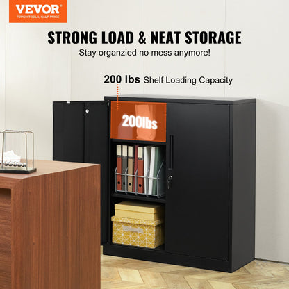 Metal Storage Cabinet with 2 Magnetic Doors and 4 Adjustable Shelves, 200 lbs Capacity Per Shelf, Locking Steel Storage Cabinet, 42'' Metal Cabinet with 3 Keys, for Office, Garage, Home, Black