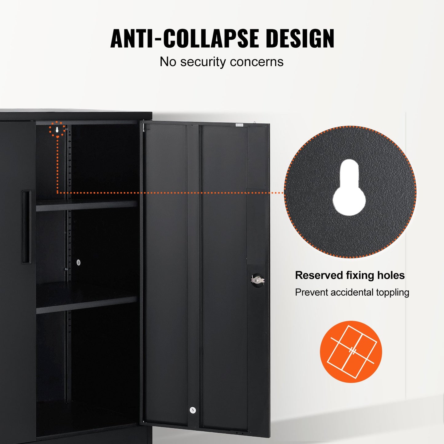 Metal Storage Cabinet with 2 Magnetic Doors and 4 Adjustable Shelves, 200 lbs Capacity Per Shelf, Locking Steel Storage Cabinet, 42'' Metal Cabinet with 3 Keys, for Office, Garage, Home, Black