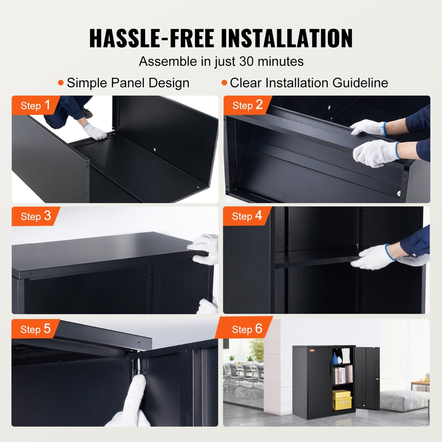 Metal Storage Cabinet with 2 Magnetic Doors and 4 Adjustable Shelves, 200 lbs Capacity Per Shelf, Locking Steel Storage Cabinet, 42'' Metal Cabinet with 3 Keys, for Office, Garage, Home, Black