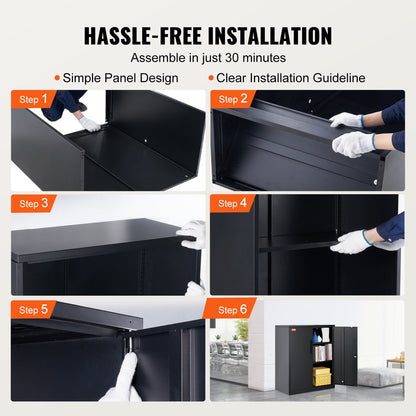 Metal Storage Cabinet with 2 Magnetic Doors and 4 Adjustable Shelves, 200 lbs Capacity Per Shelf, Locking Steel Storage Cabinet, 42'' Metal Cabinet with 3 Keys, for Office, Garage, Home, Black