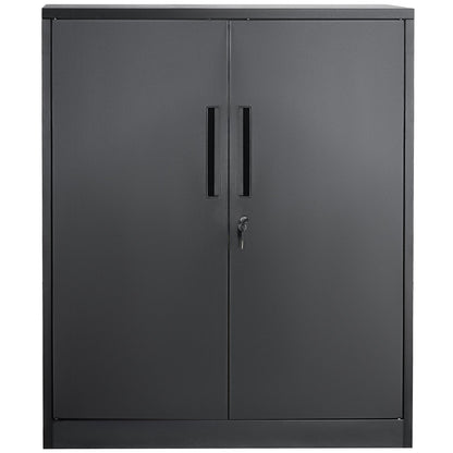 Metal Storage Cabinet with 2 Magnetic Doors and 4 Adjustable Shelves, 200 lbs Capacity Per Shelf, Locking Steel Storage Cabinet, 42'' Metal Cabinet with 3 Keys, for Office, Garage, Home, Black