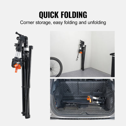 Cykelreparationsställ, 66 lbs kraftigt cykelreparationsställ i aluminium, justerbart arbetsställ för cykelunderhåll med magnetisk verktygsbricka Teleskoparm, hopfällbart cykelställ för hemmet, butiker