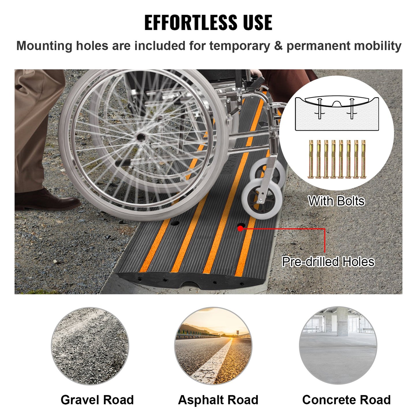 Sidewalk Ramp, 2.6 Inch Rubber Driveway Ramps, Heavy Duty 33069 lbs Weight Capacity Threshold Ramp, Curbside Bridge Ramps for Loading Dock Garage Sidewalk, Expandable Complete Ramp Set