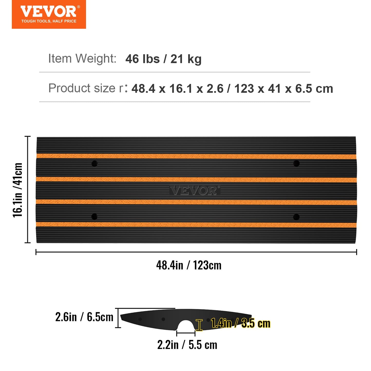 Sidewalk Ramp, 2.6 Inch Rubber Driveway Ramps, Heavy Duty 33069 lbs Weight Capacity Threshold Ramp, Curbside Bridge Ramps for Loading Dock Garage Sidewalk, Expandable Complete Ramp Set