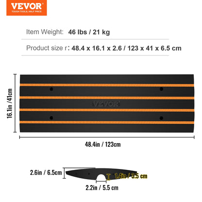 Sidewalk Ramp, 2.6 Inch Rubber Driveway Ramps, Heavy Duty 33069 lbs Weight Capacity Threshold Ramp, Curbside Bridge Ramps for Loading Dock Garage Sidewalk, Expandable Complete Ramp Set