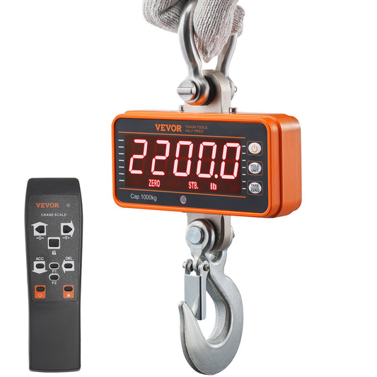 Digital Crane-våg, 2200 lbs/1000 kg, industriell tung hängvåg med fjärrkontroll, gjuten aluminiumfodral och LED-skärm, hög precision för konstruktion, fabrik, gård, jakt (orange)