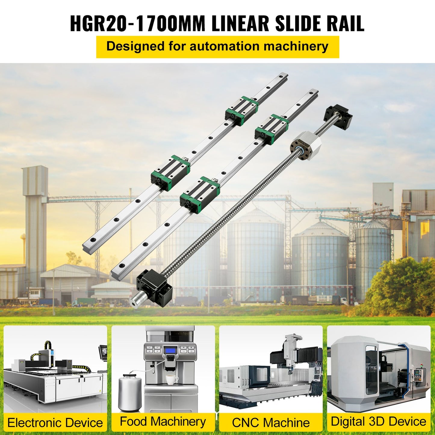 Linear Guide Rail 2pcs HGR20-1700mm Linear Slide Rail with 1pcs RM1605-1700mm Ball Screw with BF12/BK12 Kit Linear Slide Rail Guide Rail Square for DIY CNC Routers Lathes