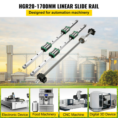 Linear Guide Rail 2pcs HGR20-1700mm Linear Slide Rail with 1pcs RM1605-1700mm Ball Screw with BF12/BK12 Kit Linear Slide Rail Guide Rail Square for DIY CNC Routers Lathes