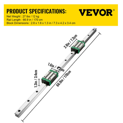 Linear Guide Rail 2pcs HGR20-1700mm Linear Slide Rail with 1pcs RM1605-1700mm Ball Screw with BF12/BK12 Kit Linear Slide Rail Guide Rail Square for DIY CNC Routers Lathes