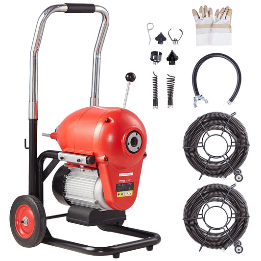 Sewer cleaning machine 120FT x 6/5" 1100W sectional auger manual feed