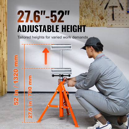 Roll Stand, Heavy Duty 2500 LBS Load Capacity, 27.6"-52" Height Adjustable, 45# Steel Foldable Roll Support Stand for Pipe, Wood Boards