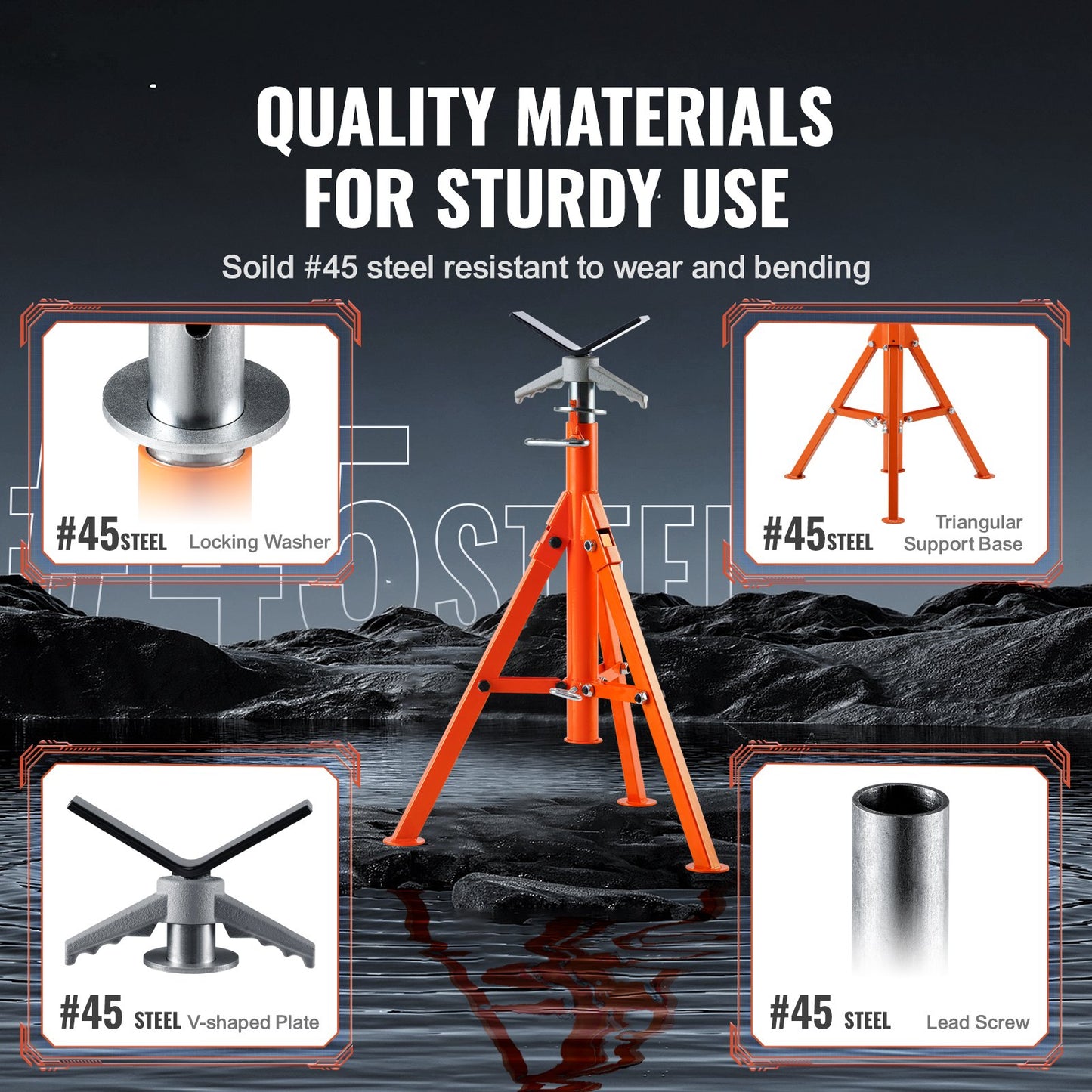 Pipe Stand, 2500LBS Heavy Duty Pipe Jack-stativ, 27,2"-52" Höjdjusterbar V Head Pipe Stand, 45# stål fällbar Jack Stand för 1/2-12 tums rör