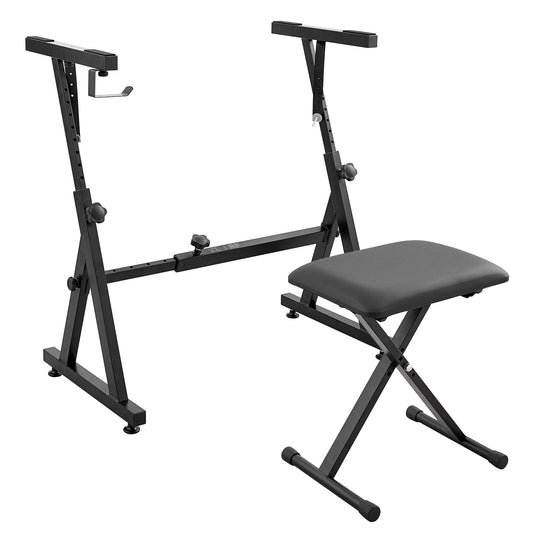 Piano Keyboard Stand and Bench Set, Z Style, Heavy Duty Digital Piano Music Stand and Seat, 250 lbs Capacity with Adjustable Piano Bench Width Height Wheels, Fits for 54-88 Keys Electric Pianos