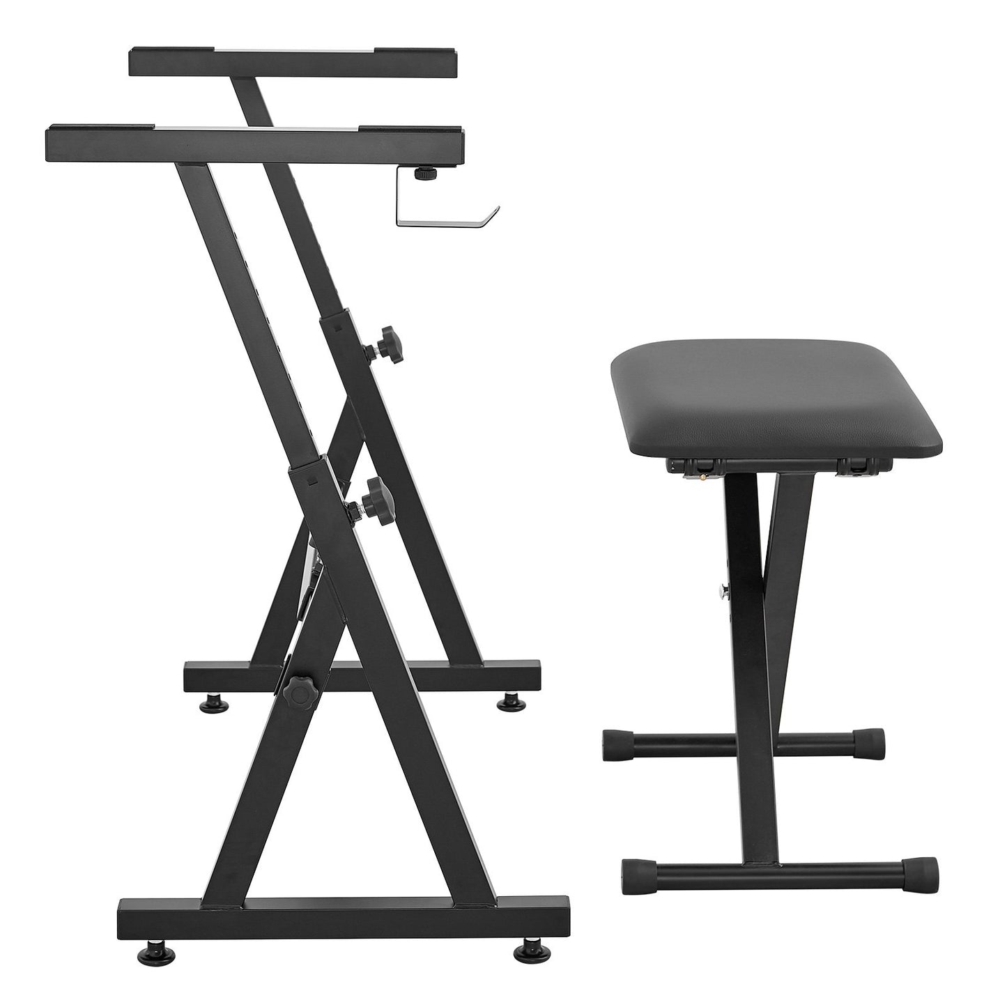 Piano Keyboard Stand and Bench Set, Z Style, Heavy Duty Digital Piano Music Stand and Seat, 250 lbs Capacity with Adjustable Piano Bench Width Height Wheels, Fits for 54-88 Keys Electric Pianos