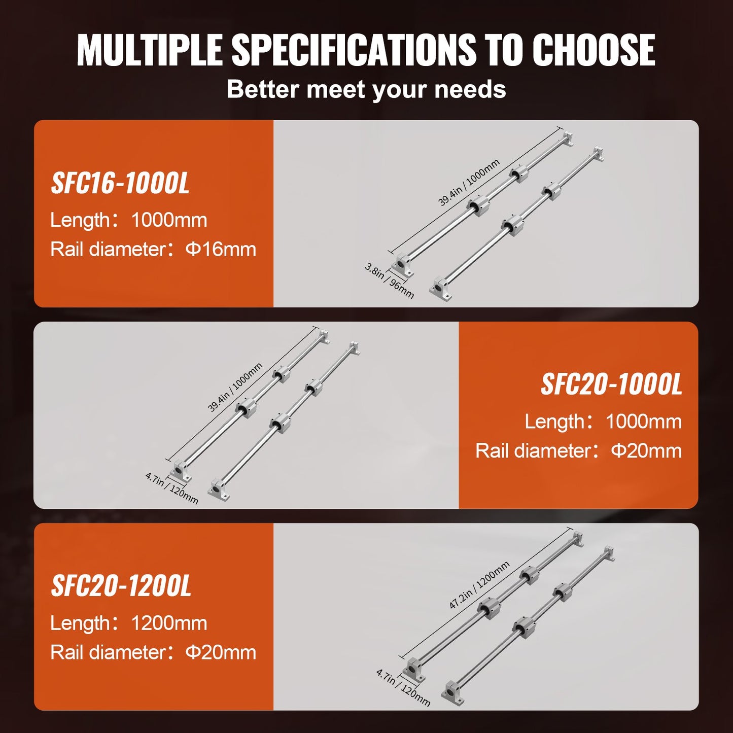 Linearführungsschienen, SFC20 1200 mm, 2 Stück 39,4 Zoll/1000 mm SFC20-Führungsschienen, 4 Stück SC20-Gleitblöcke, 4 Stück Schienenstützen, Linearschienen und Lagersatz für automatisierte Maschinen, CNC-Heimwerkerprojekte
