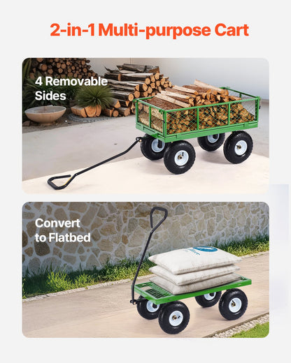 Steel Garden Cart 680lb Capacity Heavy Duty Yard Wagon Cart 10in Tires