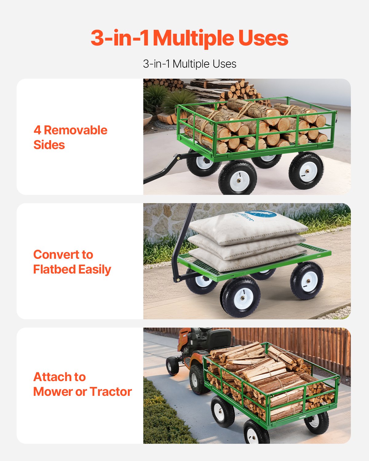 Steel Garden Cart 1200lbs Capacity Heavy Duty Wagon Cart 13in Tires