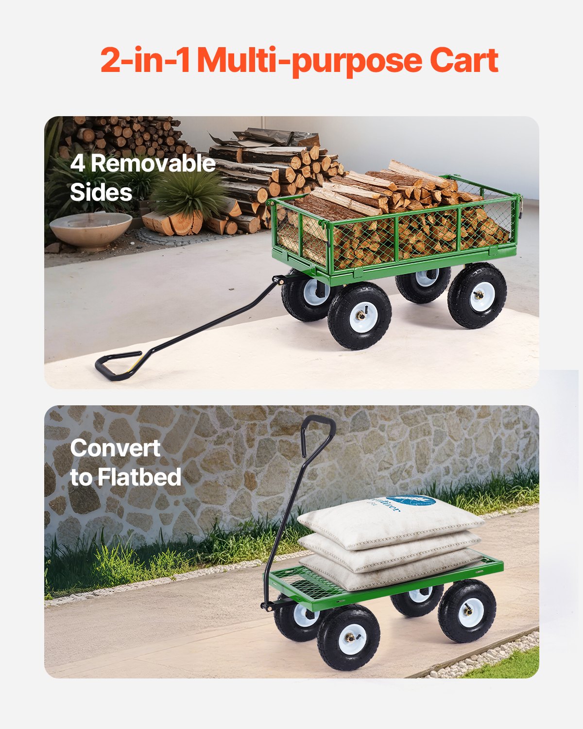 Steel Garden Cart 900lbs Capacity Heavy Duty Wagon Cart 10in Tires