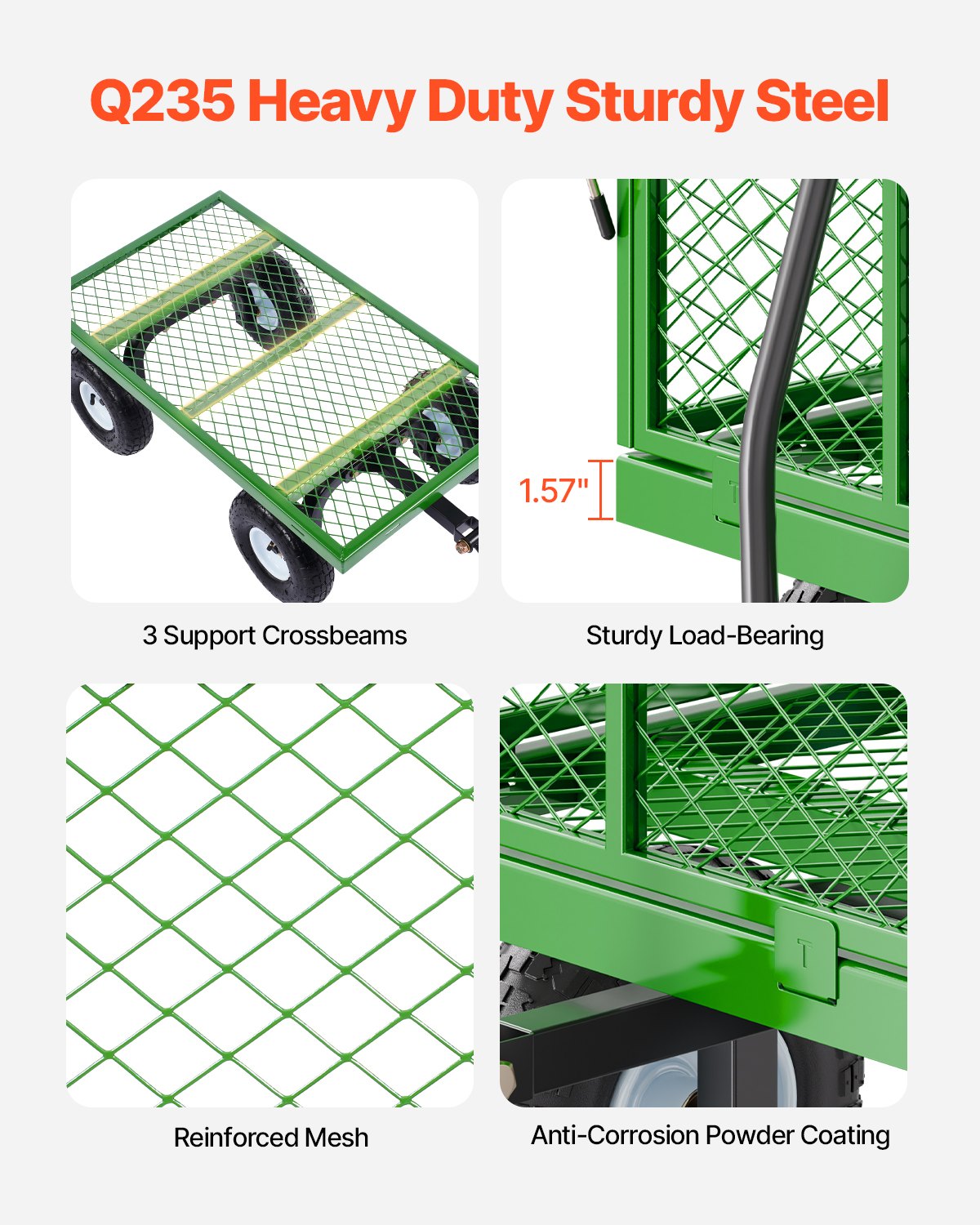 Steel Garden Cart 900lbs Capacity Heavy Duty Wagon Cart 10in Tires