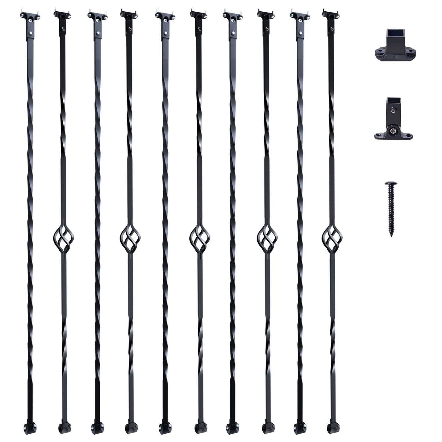 Trappa metallbalustrar, 44'' x 1/2" galvaniserat stål dekorativa räckespindlar, 10-pack däcksräcke med ihåliga enkla korgar, vridningar, spiraltrappräcke med skor och skruvar